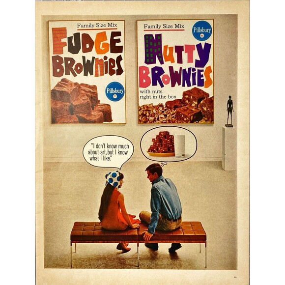Pillsbury Nutty & Fudge Brownies "I Know What I Like" Vintage Print Ad 1966 - Picture 1 of 3